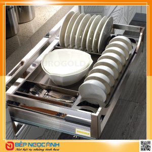 Giá bát đĩa inox hộp âm tủ, ray giảm chấn EU133900 – Eurogold