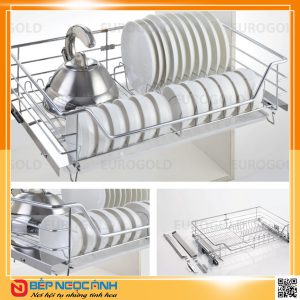 Giá bát đĩa inox nan âm tủ gắn cánh, ray giảm chấn EG6290 – Eurogold