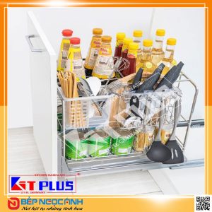 Giá dao thớt Inox nan vuông, ray giảm chấn Kit Plus DE 40T