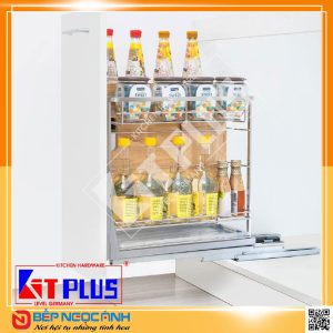 Giá để gia vị nan dẹt Inox mờ, ray giảm chấn Kit Plus DS.30