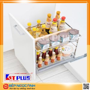 Giá để gia vị nan dẹt Inox mờ, ray giảm chấn Kit Plus DS.35